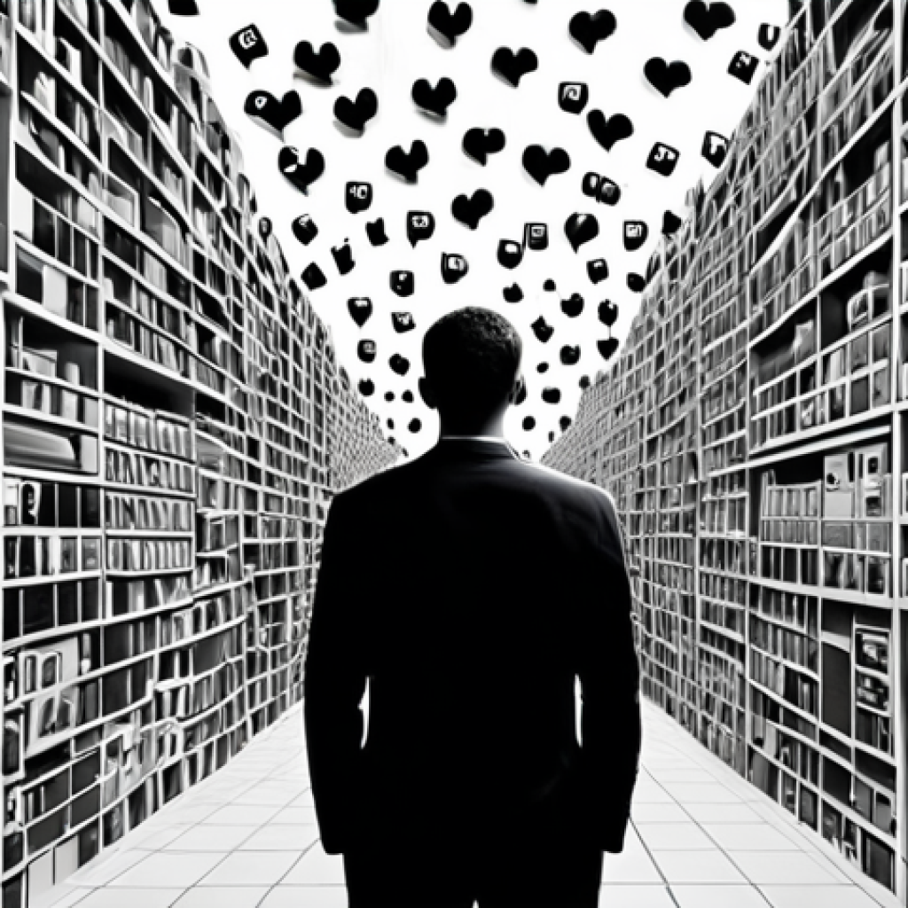 **

Selective attention concept. A person is overwhelmed by an abundance of information (social media icons, news articles), but focuses on a single, important task represented by a clean, minimalist icon or image. The overall style is clean, modern, and slightly surreal, emphasizing the contrast between chaos and focus.

**